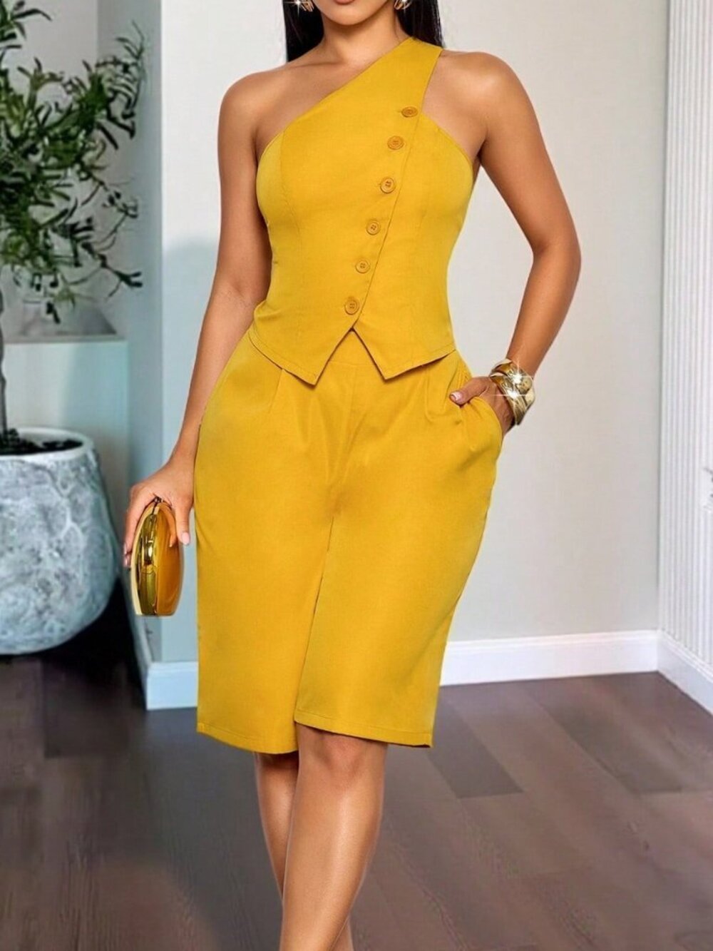 Yellow Elegant Women's Two-Piece Spring Set - Picture 3 of 9